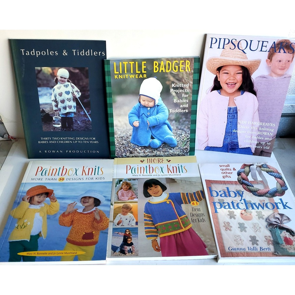Rowan PIPSQUEAKS 2000 Knit pattern book Newborn VTG Lot of 6 Paintbox Patchwork